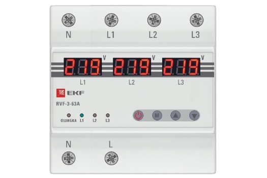 Реле выбора фаз с дисплеем RVF-3-63А EKF PROxima