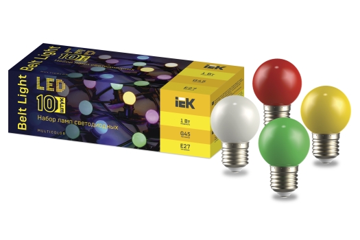 LIGHTING Набор ламп светодиодных декоративных G45 шар 1Вт 230В MIX E27 10 шт IEK