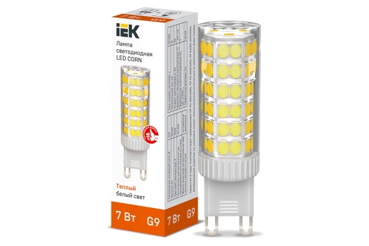 Лампа светодиодная CORN капсула 7Вт 230В 3000К керамика G9 IEK