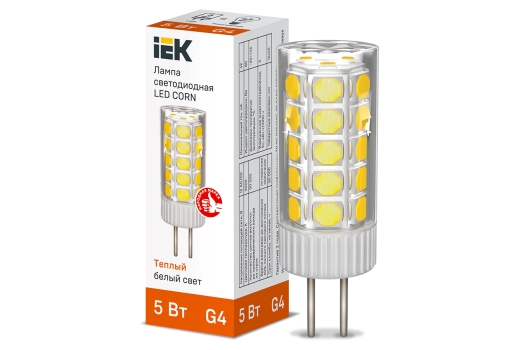Лампа светодиодная CORN капсула 5Вт 12В 3000К керамика G4 IEK